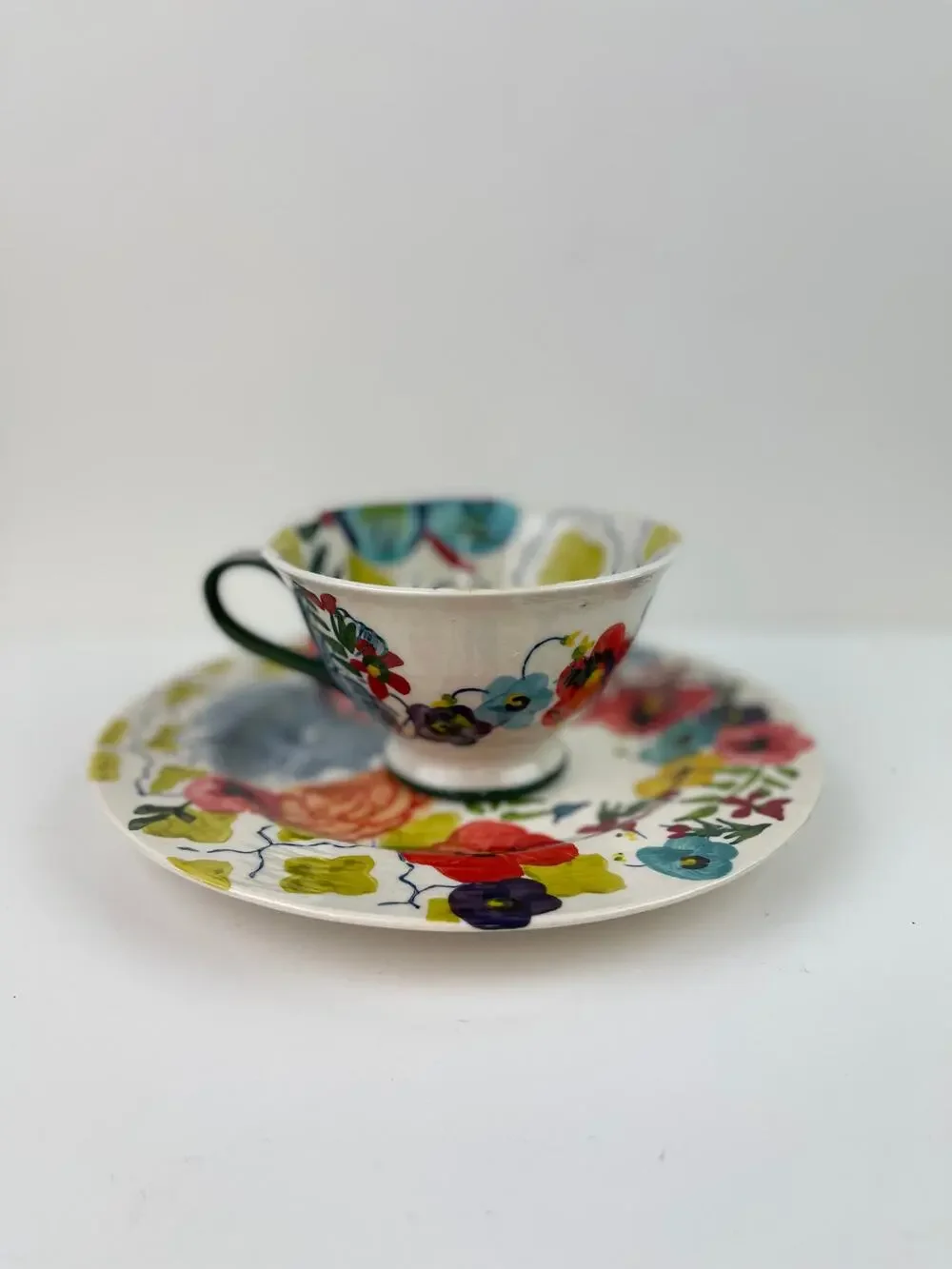 Anthropologie Estudio Flores Floral Tea Cup and Saucer Bright Floral Handpainted